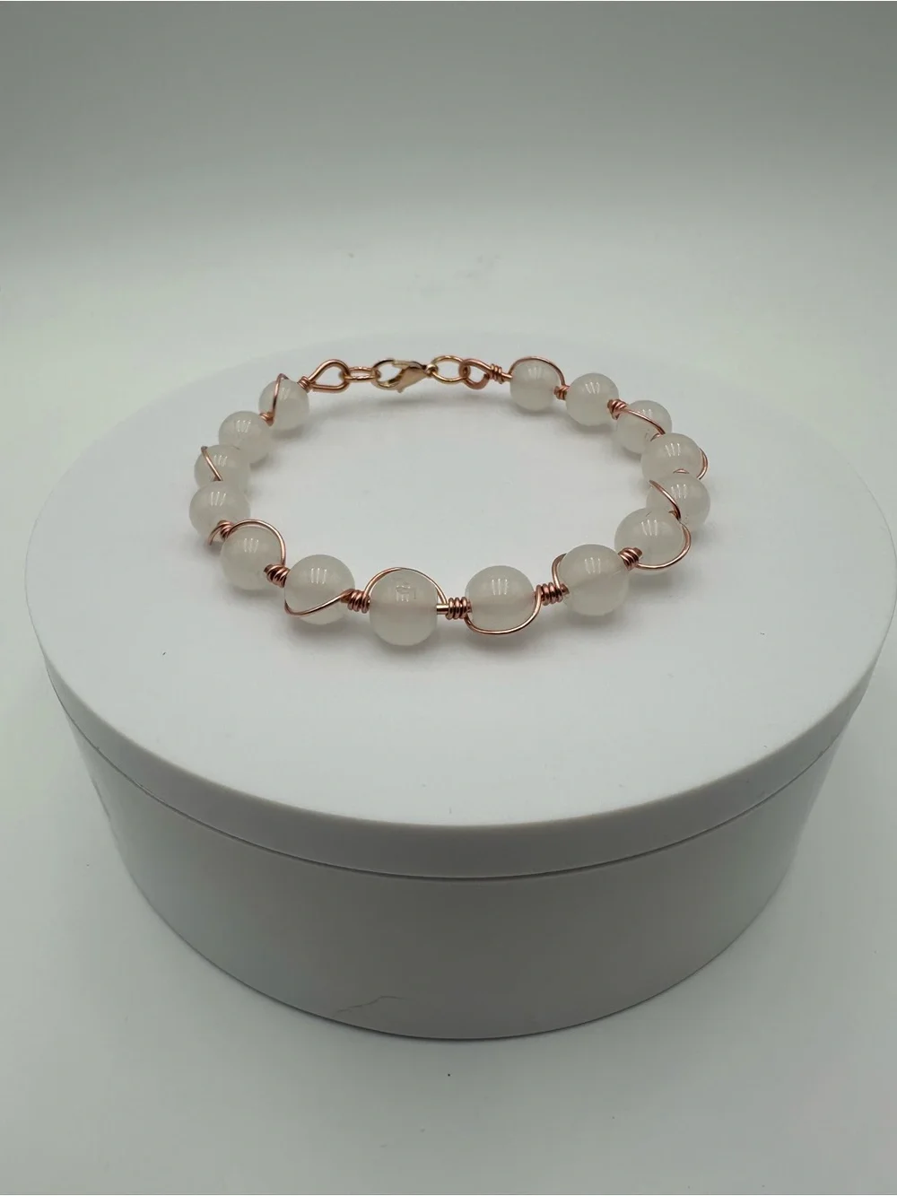 Milky White Beaded Bracelet Handmade Wire Wrapped Copper Boho Jewelry Gift